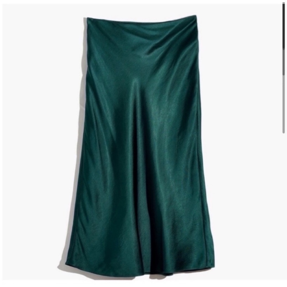 NWT MADEWELL GREEN SATIN MIDI SLIP SKIRT